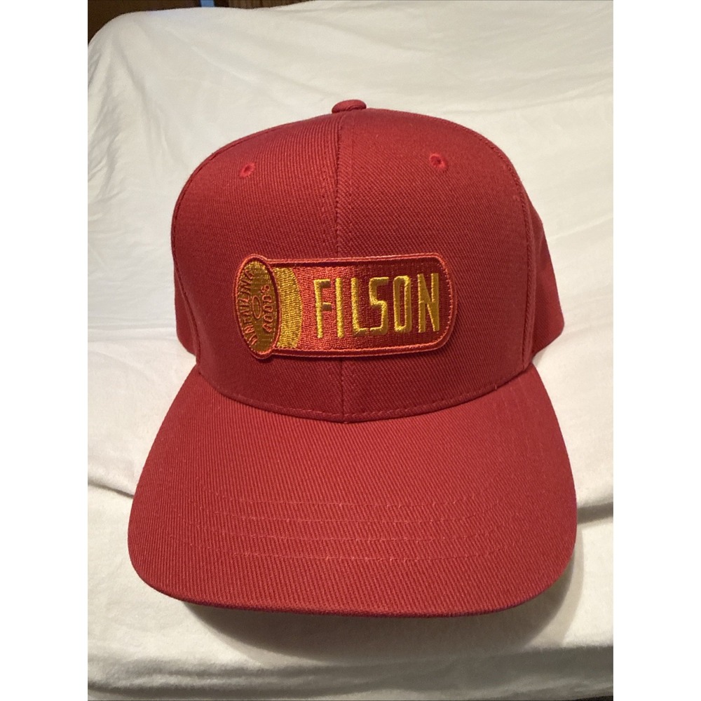 Red Filson Shotgun Shell Cap Hat Rare Out Of Stock Leather Strap One Size